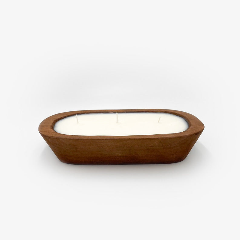 Natural Finish Oval Dough Bowl Candle