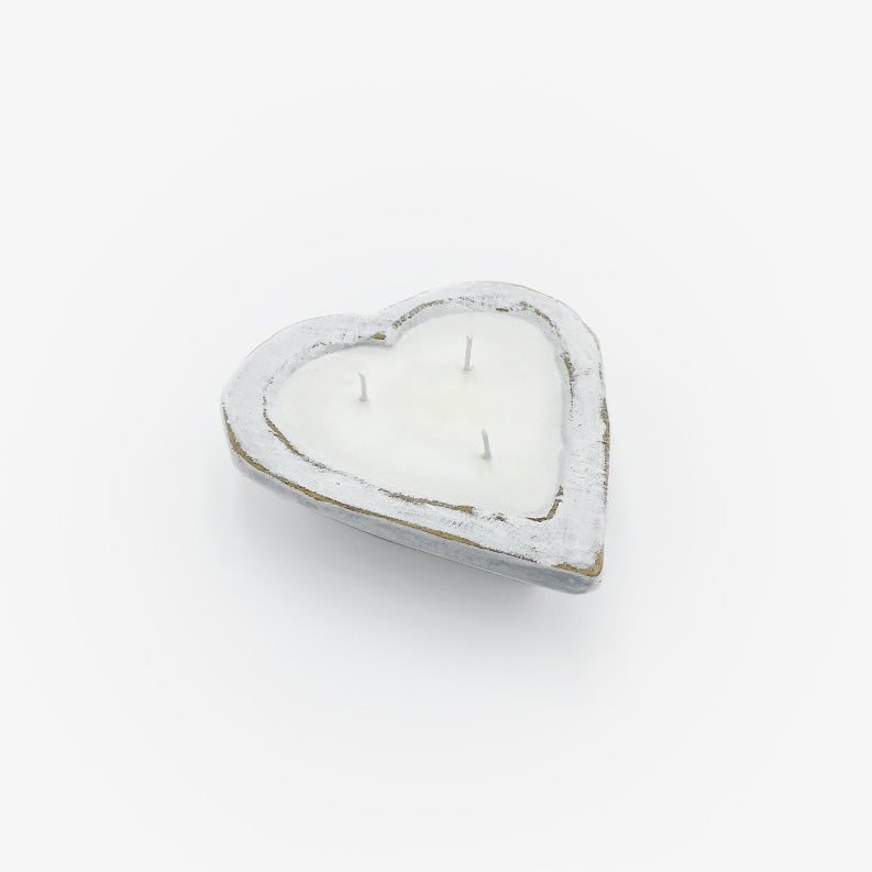 White Finish Heart Dough Bowl Candle