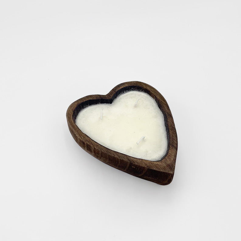 Natural Finish Heart Dough Bowl Candle