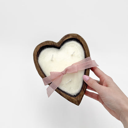 Natural Finish Heart Dough Bowl Candle