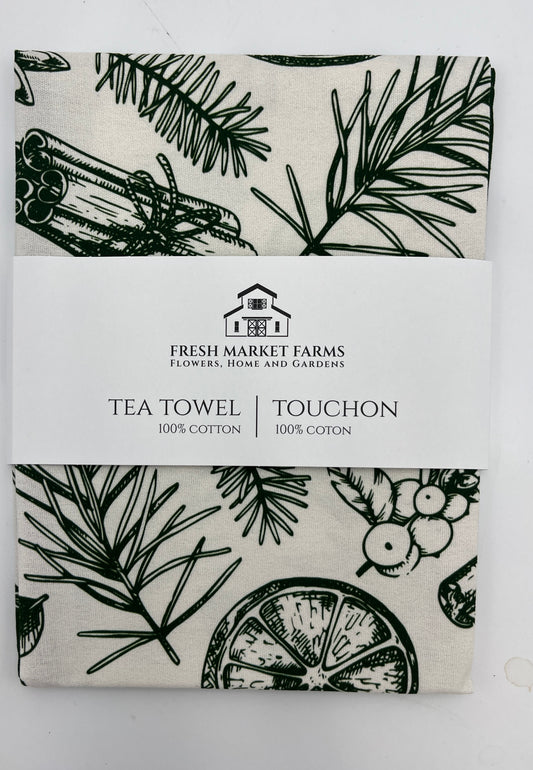 Green Pine Holiday Tea Towel
